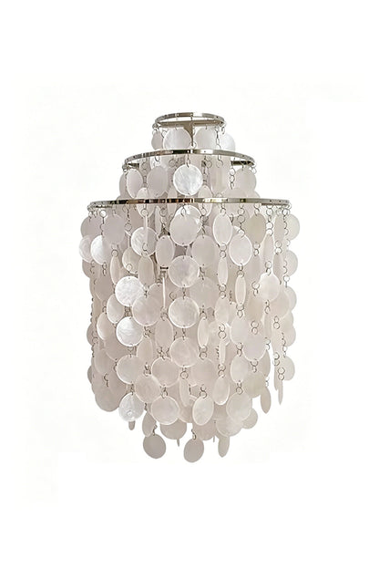 Unlit shell cascading wall light | Shell | Iron | Front view showing natural white shell discs on white background | vexa lamps