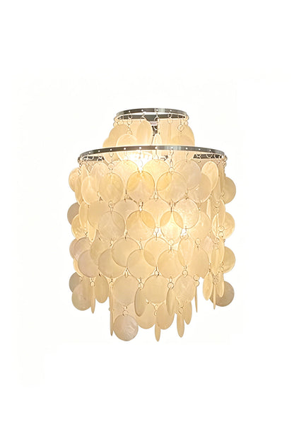 Cascading capiz shell wall light with tiered design | Shell | Iron | Lit front view on white background | vexa lamps