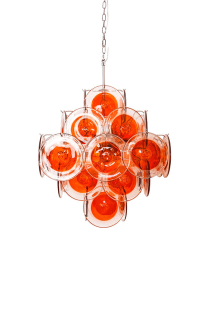 Tiered diamond-shaped chandelier with circular amber glass discs | Metal, Glass | Front view isolated on white background | vexa lamps