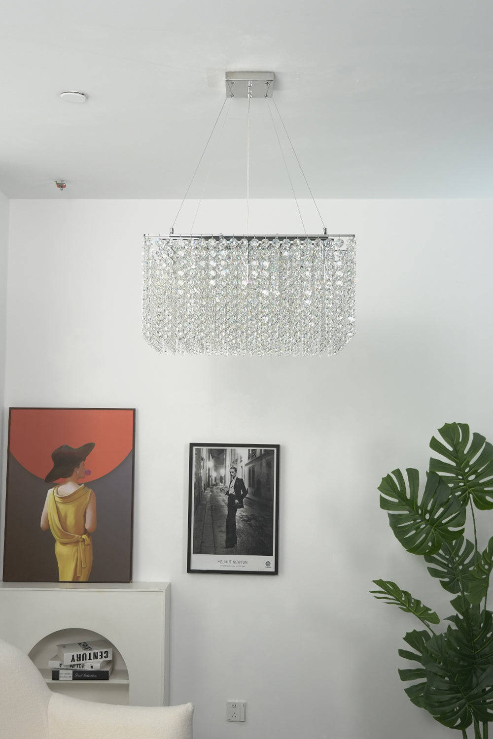 Tiered crystal frame chandelier in a high-end residential setting | Stainless Steel, Crystal | Interior view showing the modern layout and decor | vexa lamps