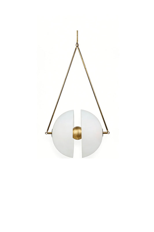 Split white glass hemisphere pendant light with brass hardware | Metal, Glass | Front view isolated on white background | vexa lamps