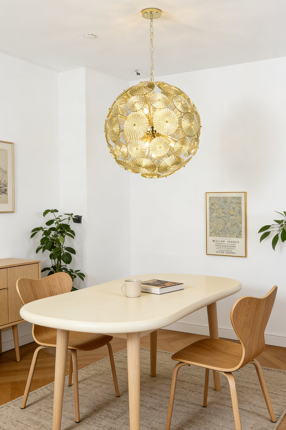 Lit spheres glass cluster chandelier | Metal, Glass | Installed in a traditional dining room over a table | everlamps