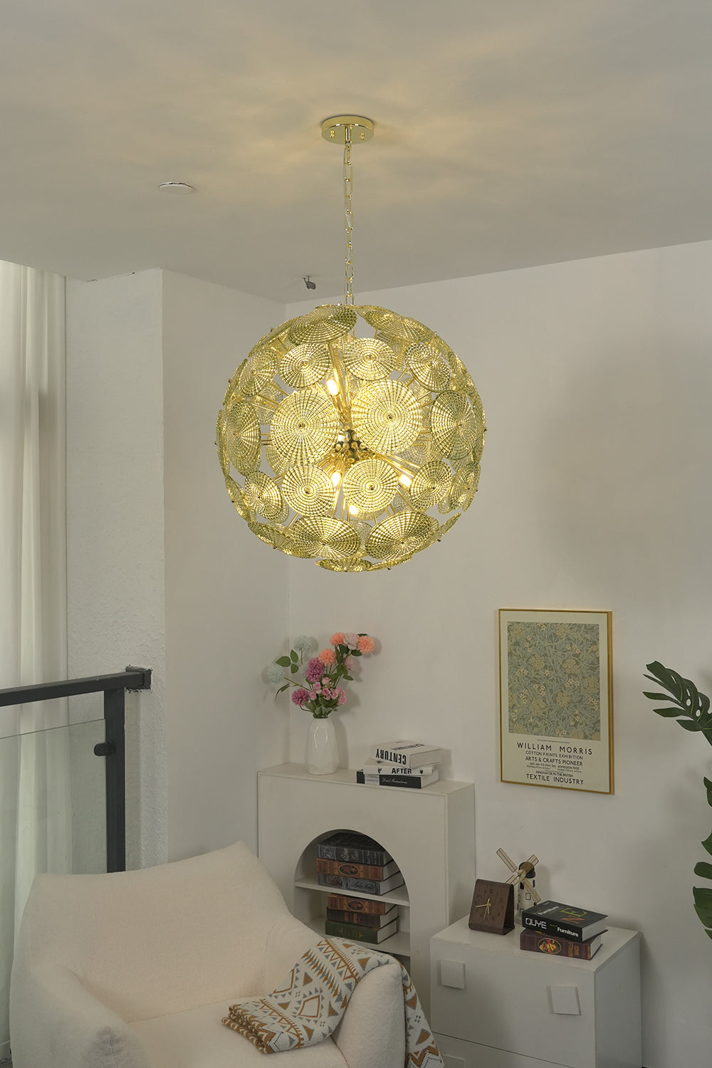 Lit spheres classsic glass sphere pendant | Metal, Glass | Installed in a well-lit living room corner | Samu Lightin
