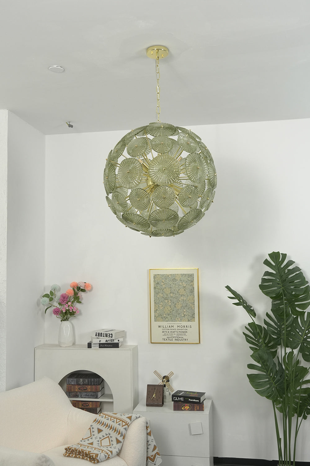 Lit spheres classsic glass sphere light | Metal, Glass | Installed in a staircase area over a sofa | everlamps