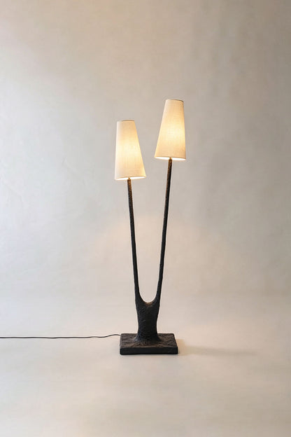 Sylva Branching Linen Shade Floor Lamp with elegant dual shades and modern design.