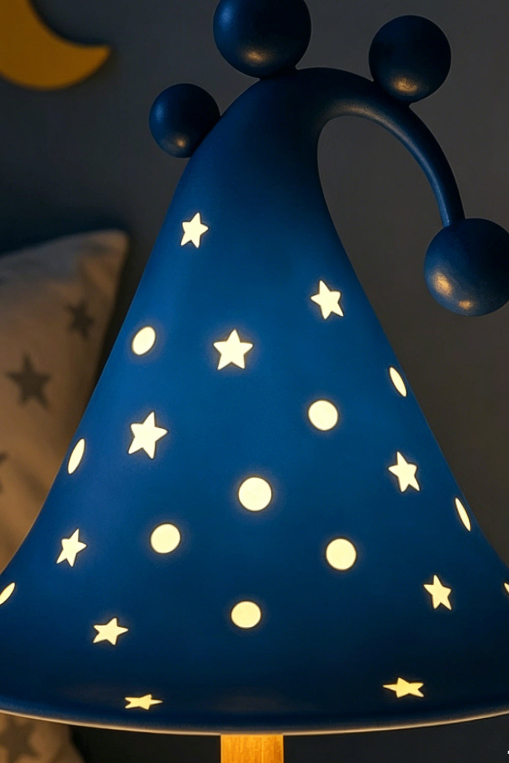 Sylvan Astral Resin Table Lamp |  star pattern shade | Lit close-up | Detail of glowing stars | Resin material texture | vexa lamps