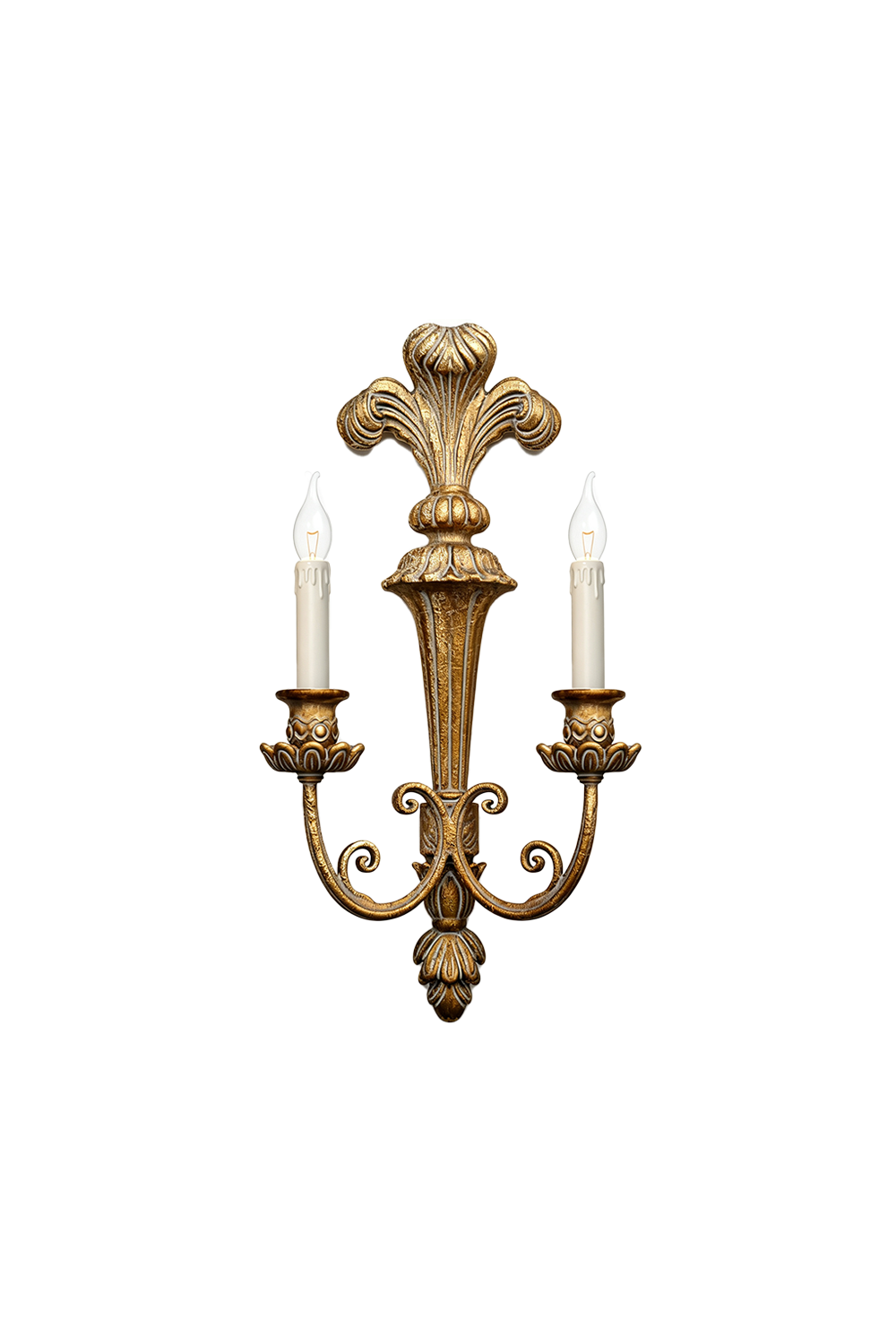 Tamsin Carved Plume Candle Wall Lamp | Carved Resin and Brass | Front full view on a pure white background, unlit | vexa lamps