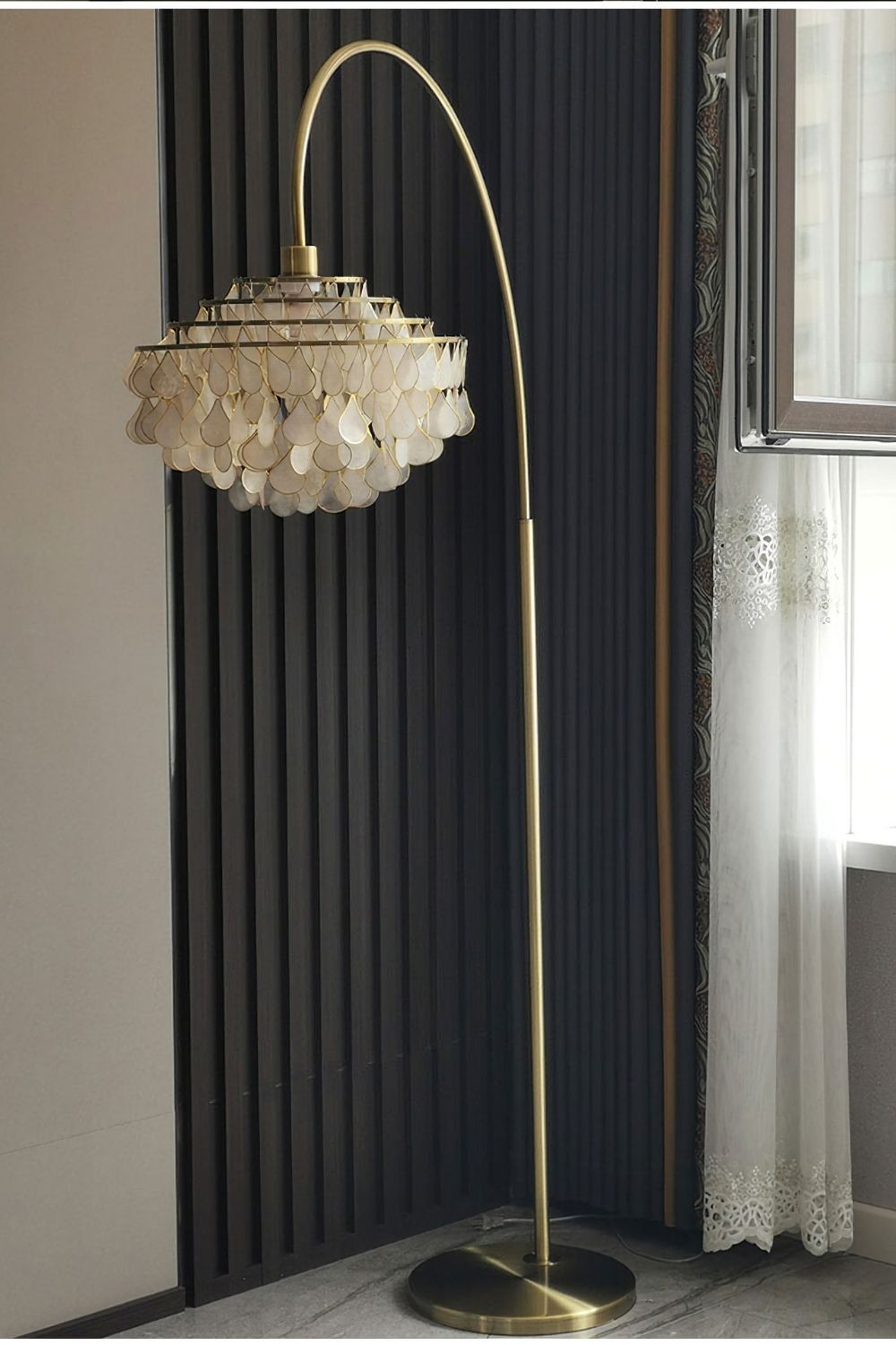 Teardrops Capiz Arc Floor Lamp - view 15 | everlamps