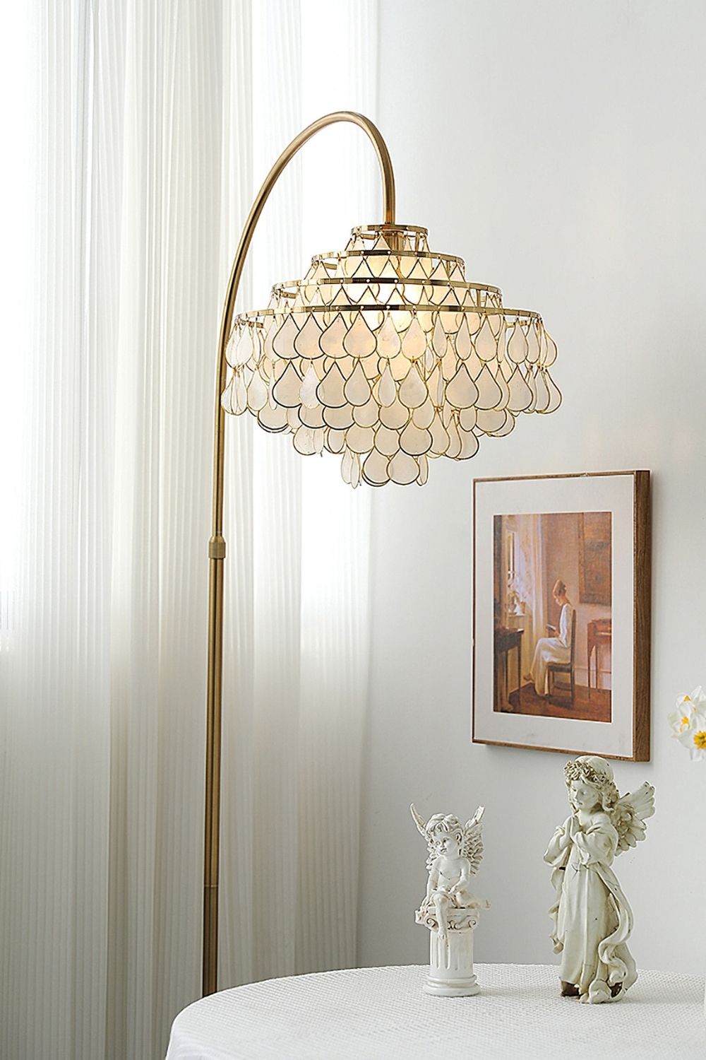 Teardrops Capiz Arc Floor Lamp - view 21 | everlamps
