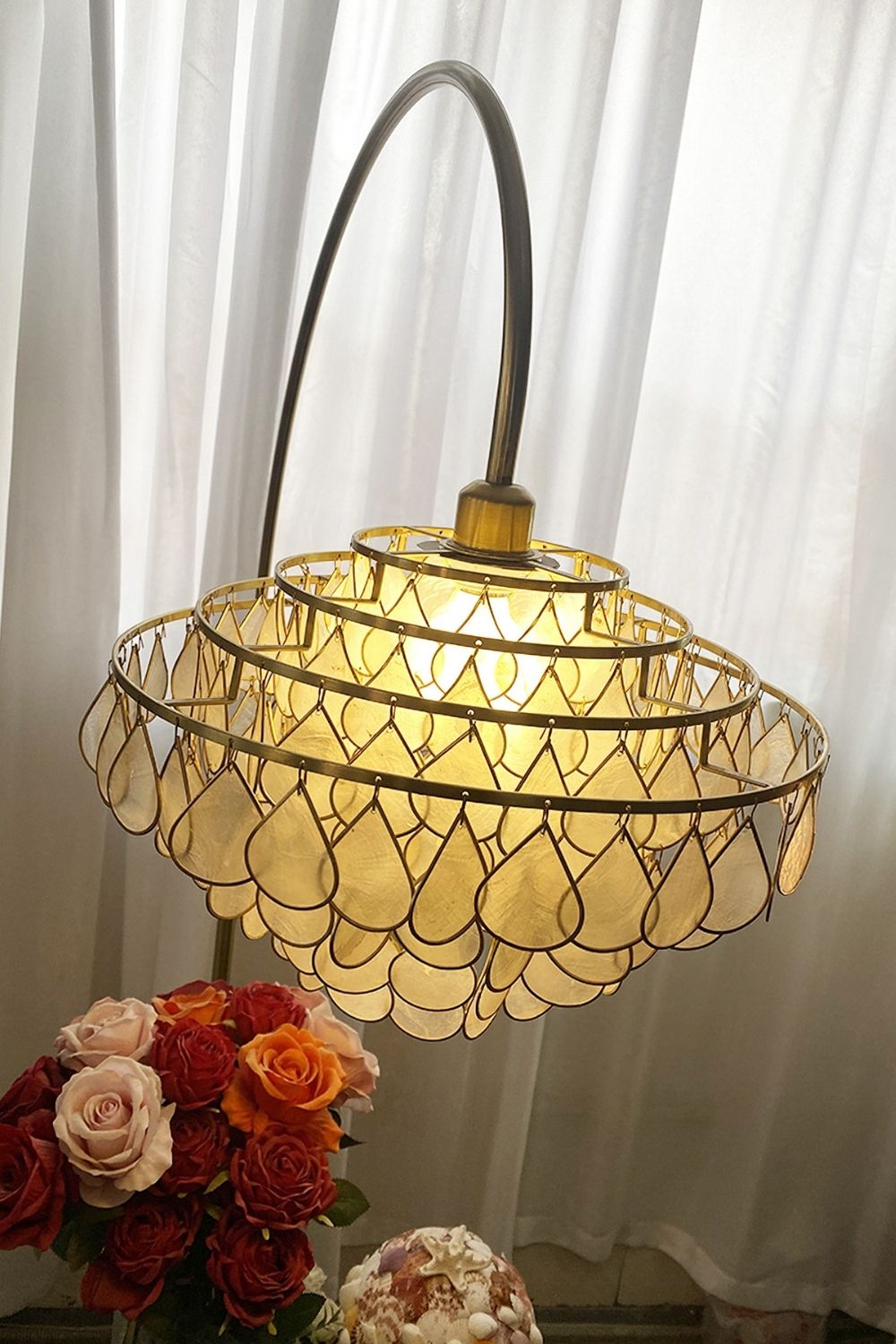 Teardrops Capiz Arc Floor Lamp - view 22 | everlamps