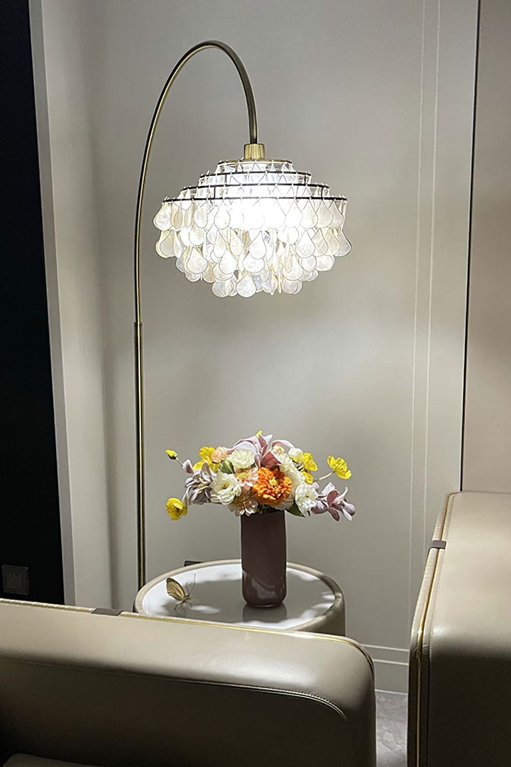 Teardrops Capiz Arc Floor Lamp - view 25 | everlamps