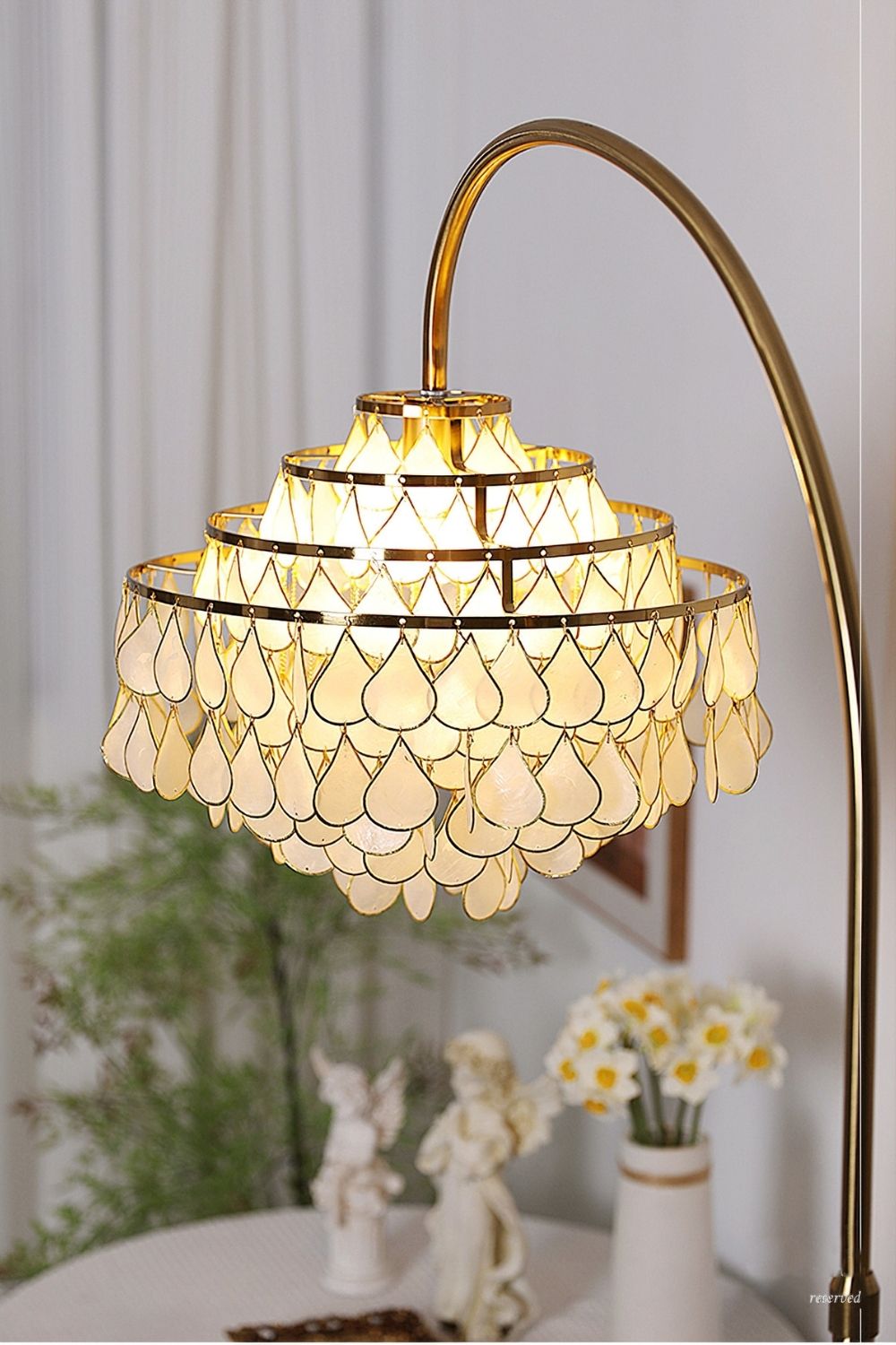 Teardrops Capiz Arc Floor Lamp - view 28 | everlamps