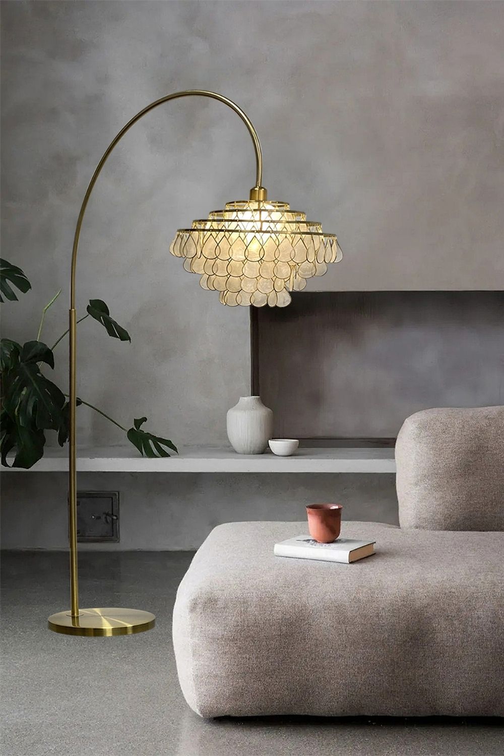Teardrops Capiz Arc Floor Lamp - view 29 | everlamps