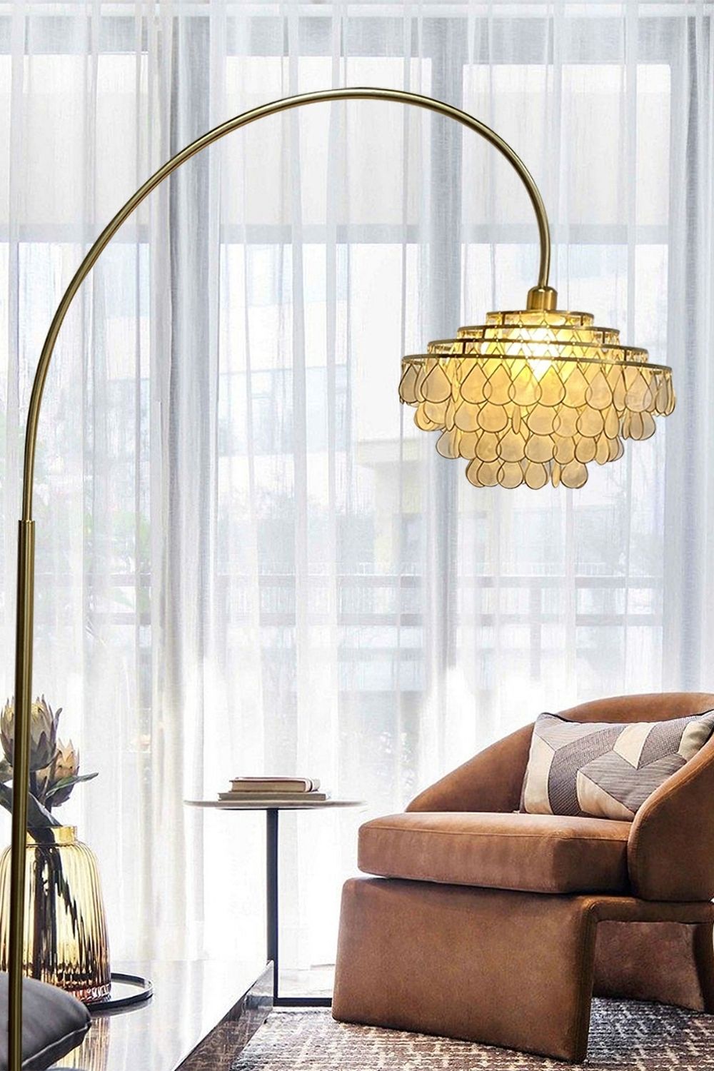 Teardrops Capiz Arc Floor Lamp - view 8 | everlamps