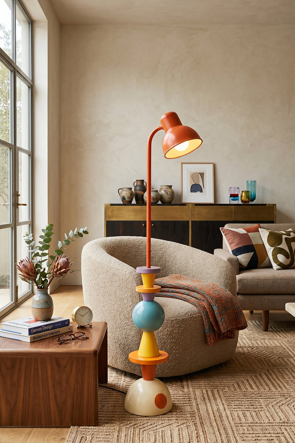 Tectonic Prism Metal Floor Lamp | Metal | Placed in a sun-drenched living area with large windows and a modern sofa | vexa lamps