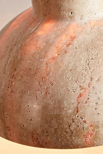 Tectonic Vein Travertine Detail | Pink Vein Travertine, Gold Metal | Close-up of colorful veining and gold rim | vexa lamps