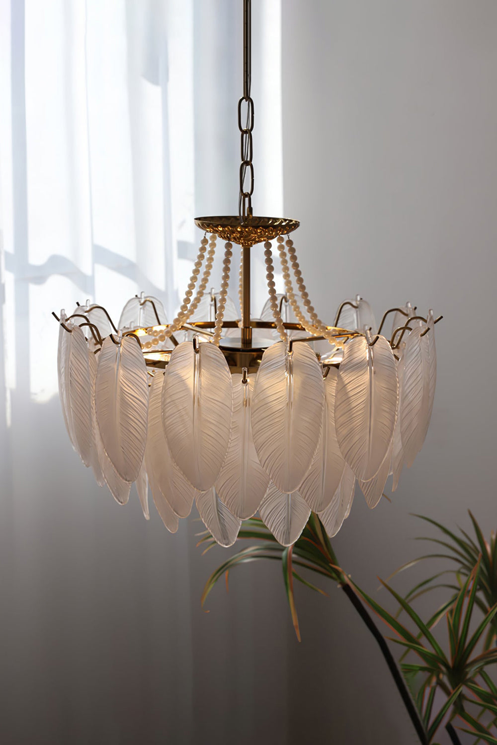 Texture Glass Leaf Chandelier - everlamps