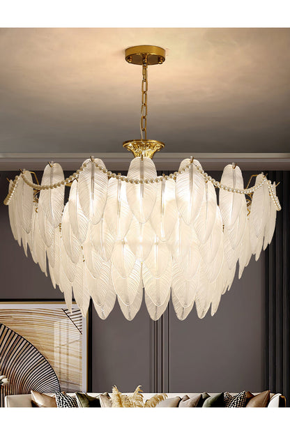 Texture Glass Leaf Chandelier - everlamps
