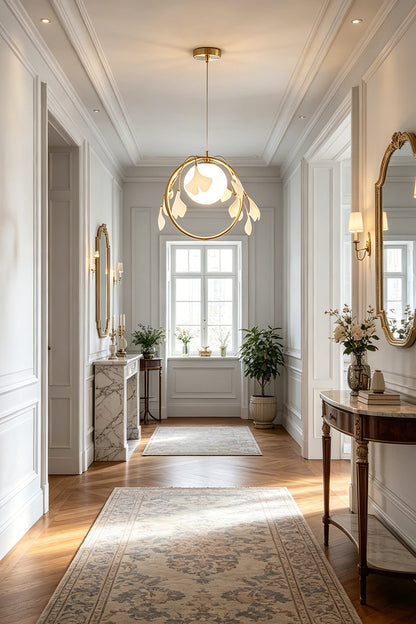 The Golden Gingko Halo Pendant Light for Hallway | vexa lamps
