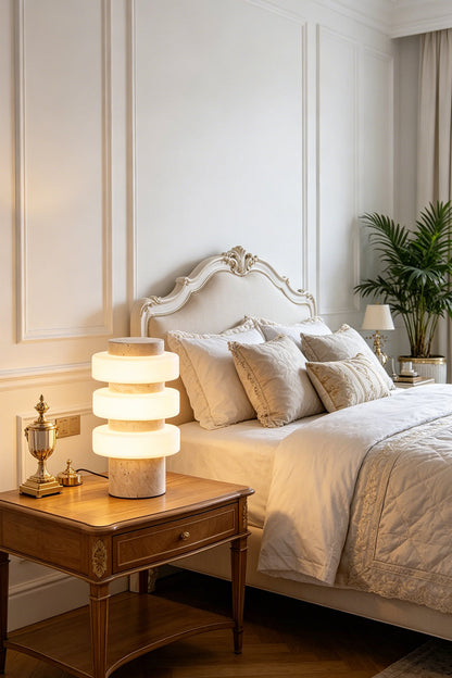 The Strata Stone Pillar Table Lamp for Bedroom | vexa lamps