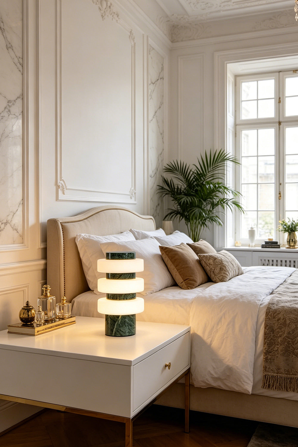 The Strata Stone Pillar Table Lamp for Bedroom | vexa lamps