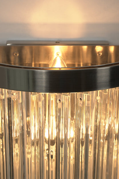Angled close-up of lit glass rods | Metal, Glass | Detail view showing rod texture | everlamps