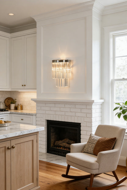 Lit tiered column glass wall light | Metal, Glass | Angled lit product shot | everlamps