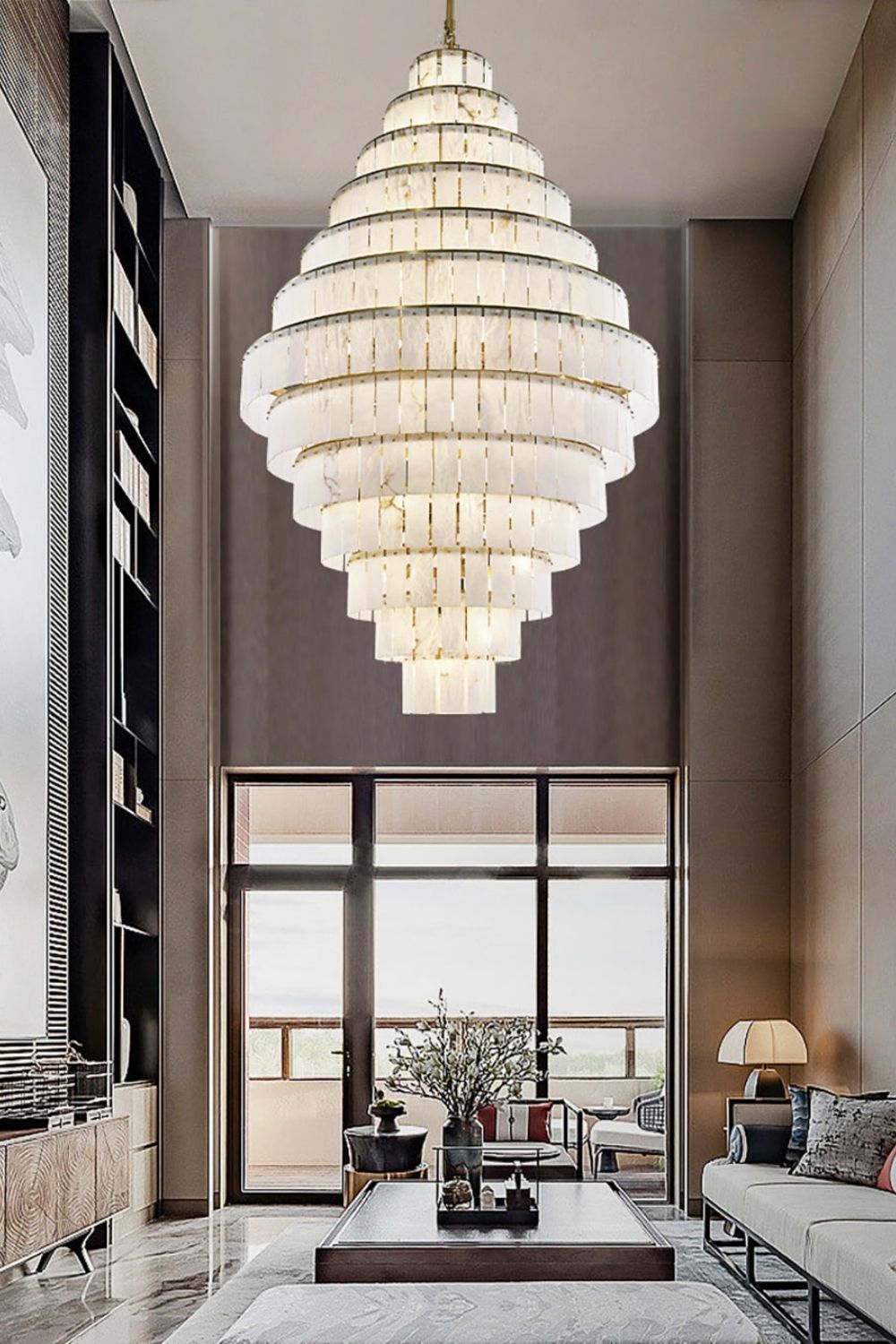 Tiered Rectangular Alabaster Chandelier - view 4 | everlamps