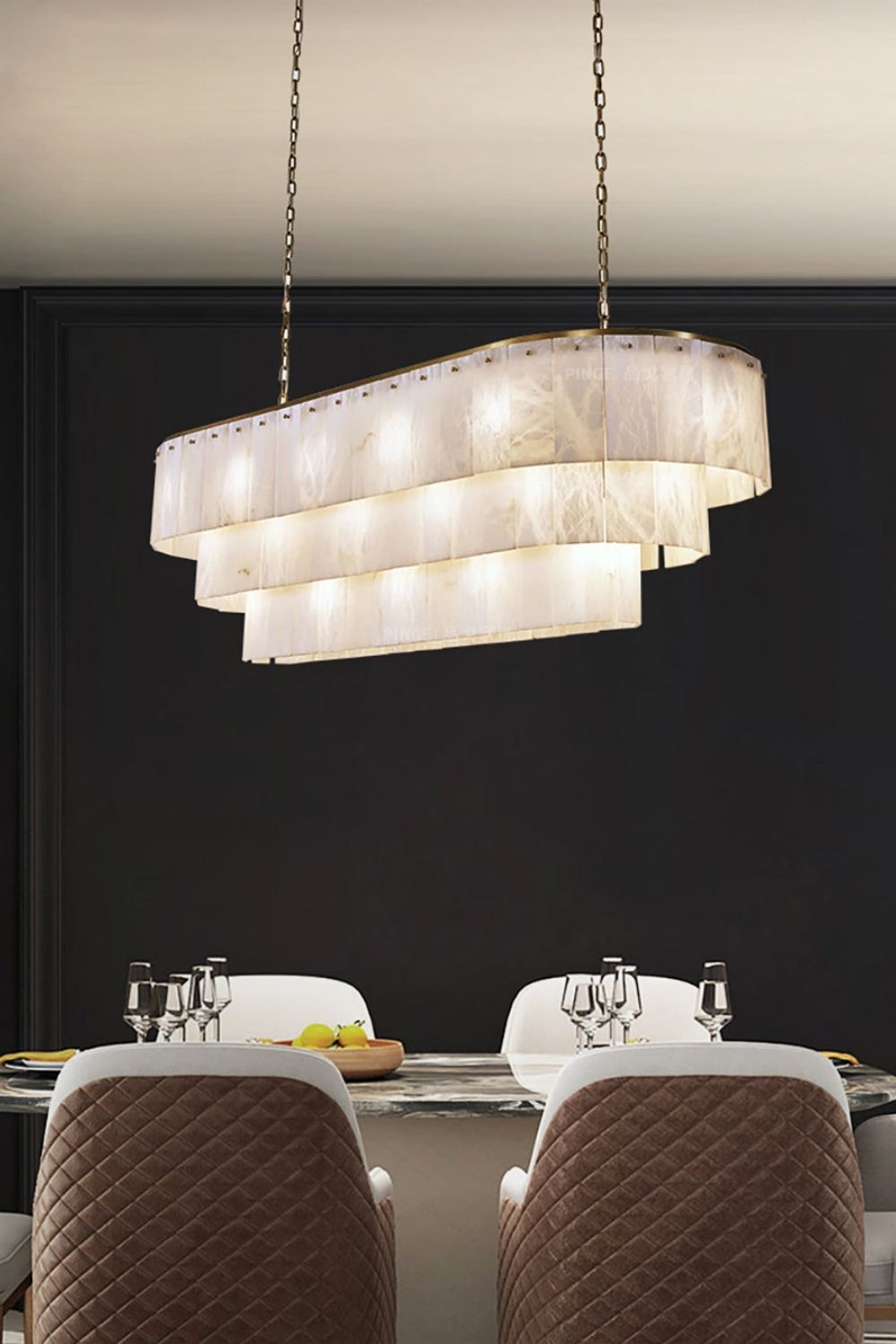 Tiered Rectangular Alabaster Chandelier - view 5 | everlamps