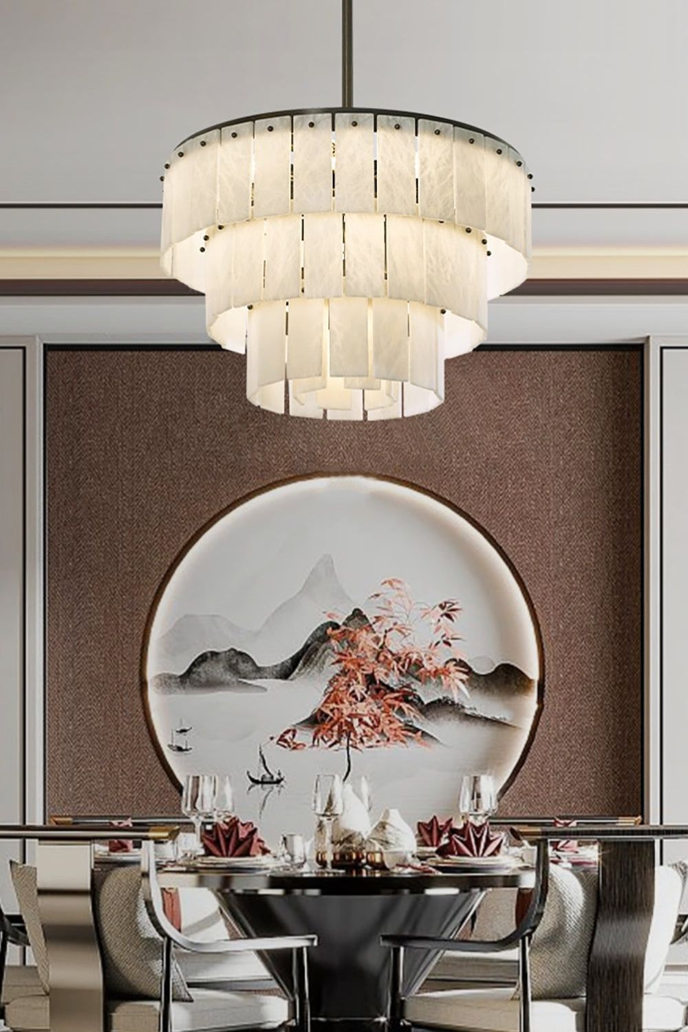 Tiered Rectangular Alabaster Chandelier - view 3 | everlamps