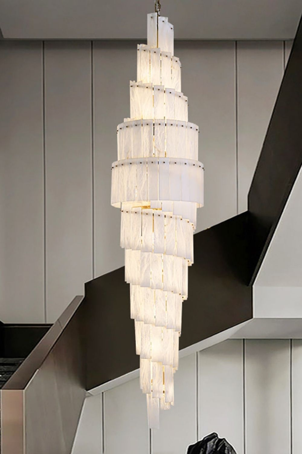 Tiered Rectangular Alabaster Chandelier - view 7 | everlamps