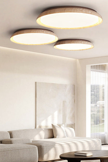 Detailed view of clustered travertine ceiling lights | Wood, Travertine, Acrylic | Close-up showing different sizes in a bright interior | vexa lamps