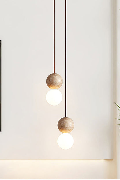 cluster travertine stone pendant light with  canopy | Yellow Travertine, Glass | Front view isolated on white background | vexa lamps