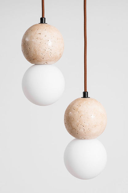 cluster travertine stone pendant light with  canopy | Yellow Travertine, Glass | Front view isolated on white background | vexa lamps