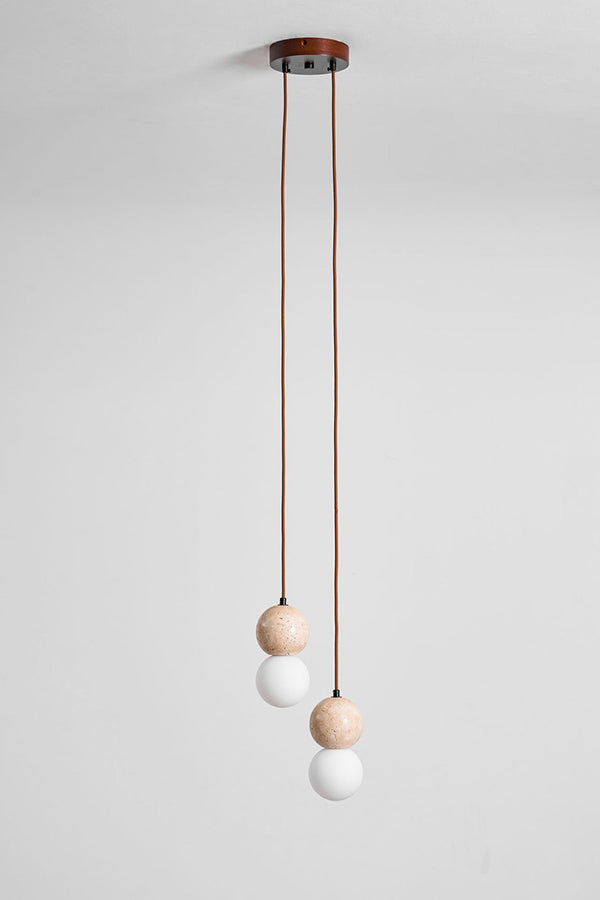 cluster travertine stone pendant light with  canopy | Yellow Travertine, Glass | Front view isolated on white background | vexa lamps