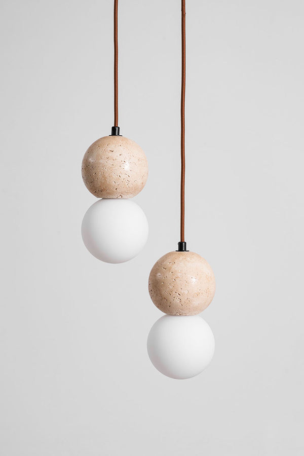 cluster travertine stone pendant light with  canopy | Yellow Travertine, Glass | Front view isolated on white background | vexa lamps