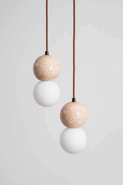 cluster travertine stone pendant light with  canopy | Yellow Travertine, Glass | Front view isolated on white background | vexa lamps