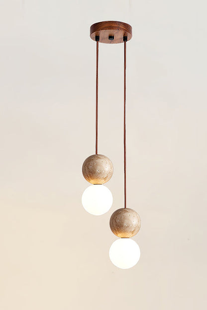 cluster travertine stone pendant light with  canopy | Yellow Travertine, Glass | Front view isolated on white background | vexa lamps