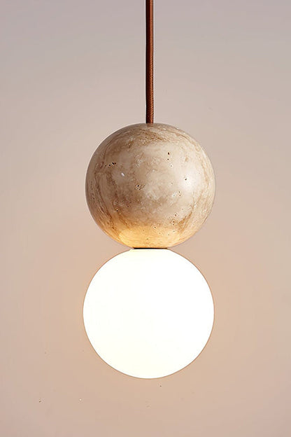 cluster travertine stone pendant light with  canopy | Yellow Travertine, Glass | Front view isolated on white background | vexa lamps