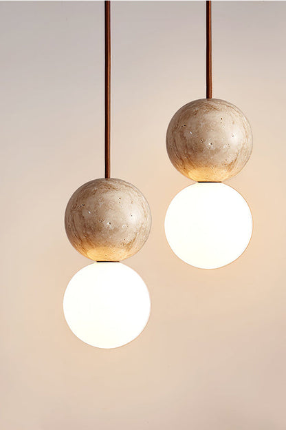 cluster travertine stone pendant light with  canopy | Yellow Travertine, Glass | Front view isolated on white background | vexa lamps