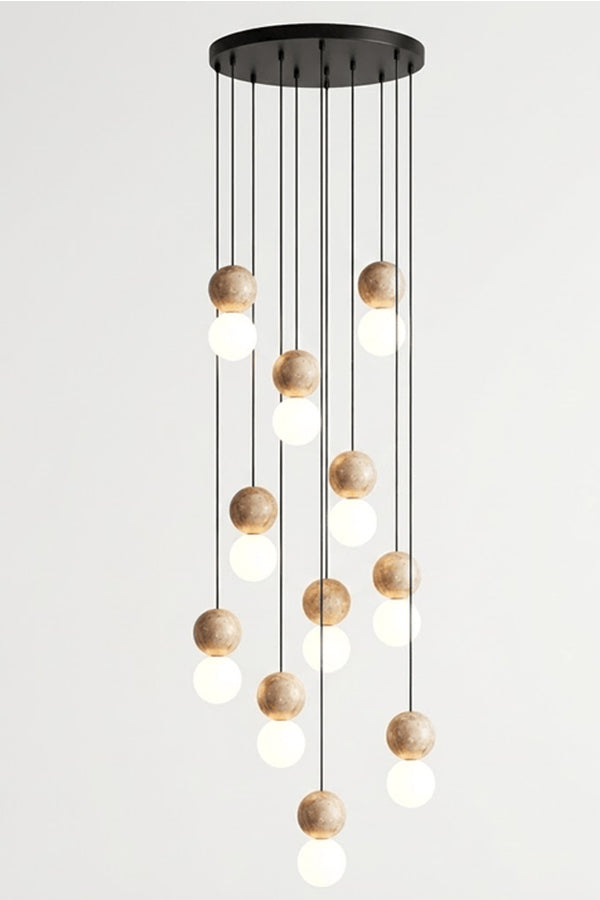 cluster travertine stone pendant light with  canopy | Yellow Travertine, Glass | Front view isolated on white background | vexa lamps