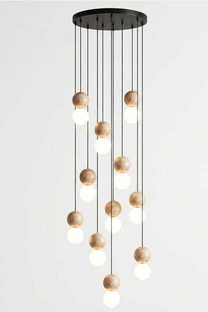 cluster travertine stone pendant light with  canopy | Yellow Travertine, Glass | Front view isolated on white background | vexa lamps
