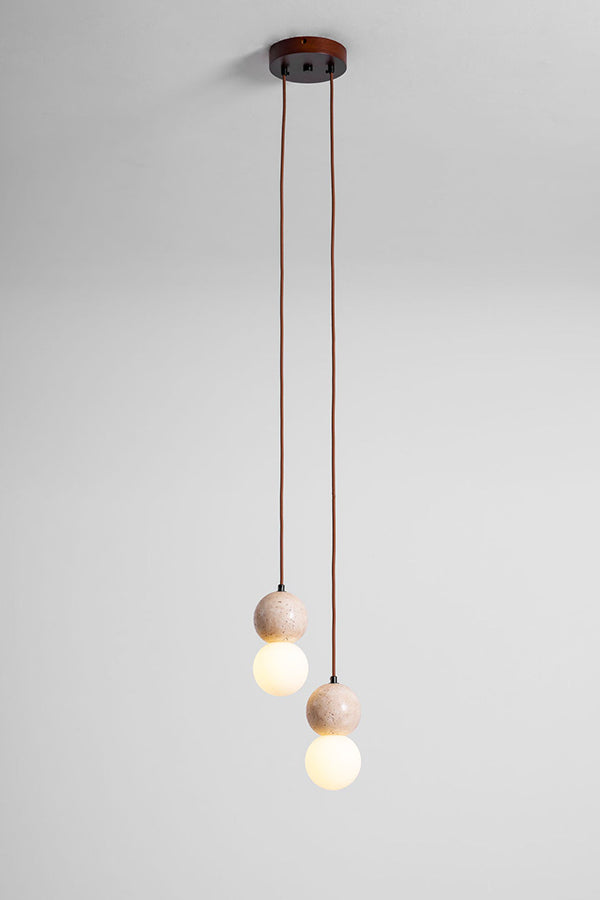 cluster travertine stone pendant light with  canopy | Yellow Travertine, Glass | Front view isolated on white background | vexa lamps