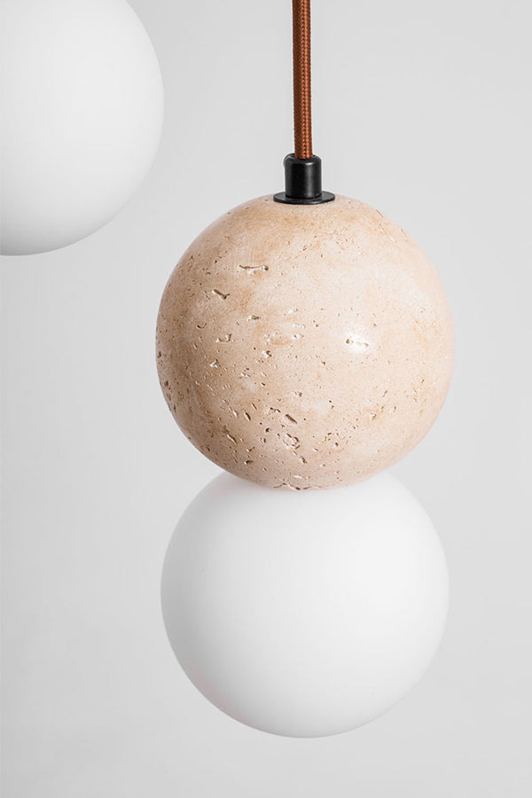 cluster travertine stone pendant light with  canopy | Yellow Travertine, Glass | Front view isolated on white background | vexa lamps