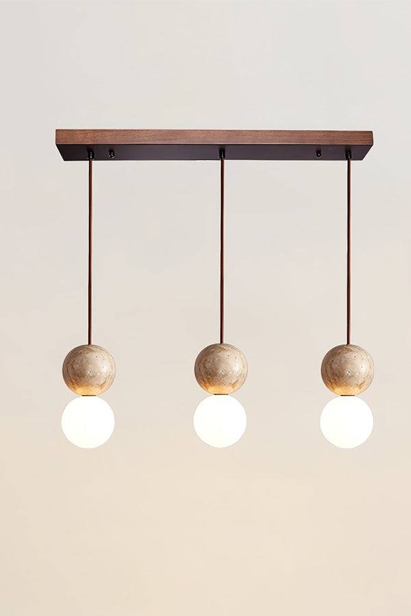 cluster travertine stone pendant light with  canopy | Yellow Travertine, Glass | Front view isolated on white background | vexa lamps