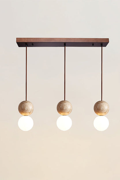 cluster travertine stone pendant light with  canopy | Yellow Travertine, Glass | Front view isolated on white background | vexa lamps