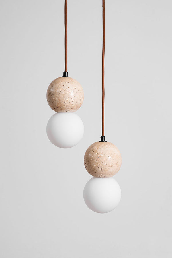 cluster travertine stone pendant light with  canopy | Yellow Travertine, Glass | Front view isolated on white background | vexa lamps