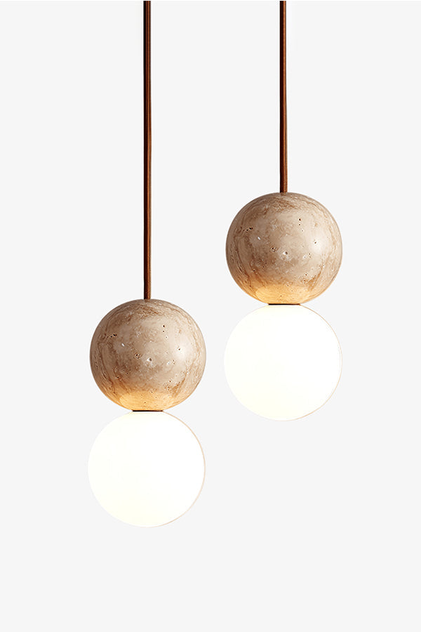 cluster travertine stone pendant light with  canopy | Yellow Travertine, Glass | Front view isolated on white background | vexa lamps