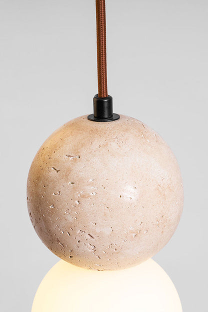 cluster travertine stone pendant light with  canopy | Yellow Travertine, Glass | Front view isolated on white background | vexa lamps