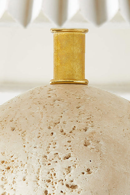 Brass hardware detail on travertine lamp | Travertine, Metal | Macro shot of the neck and stone junction | vexa lamps